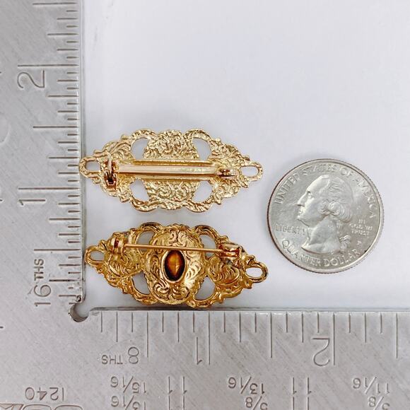 VTG 60s Lot of 2 Brooches Faux Pearl Rhinestone Victorian Revival Romantic Pins - Picture 10 of 10